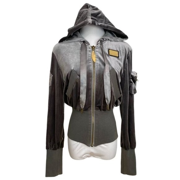 PHILIPPE PLEIN LIMITED EDITION GREY SILVER BEADED VELVET ZIP UP HOODIE JACKET - Picture 1 of 15